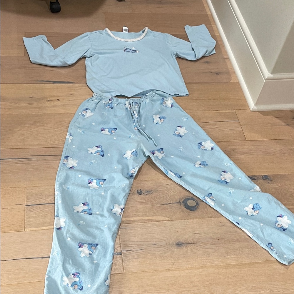 Disney Light Blue Pajama Set with Cloud and Character Print